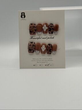 Neutral Brown Butterfly Press-On Nails with Floral Accent